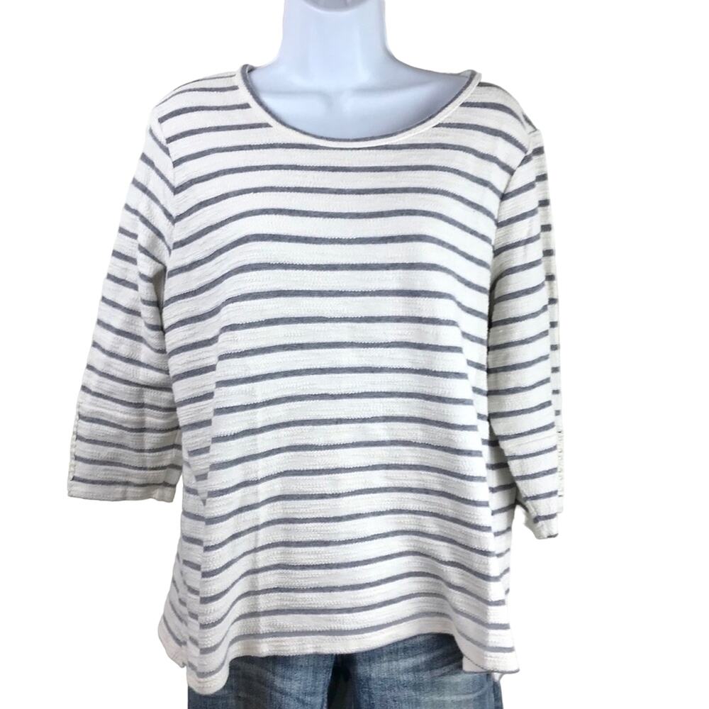 dB Sunday Textured Knit Striped 3/4 Sleeve Top XL